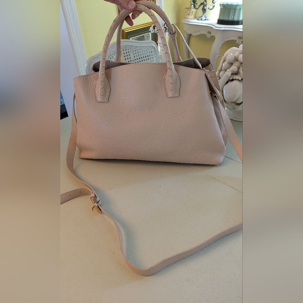 Blush crossbody leather tote bag